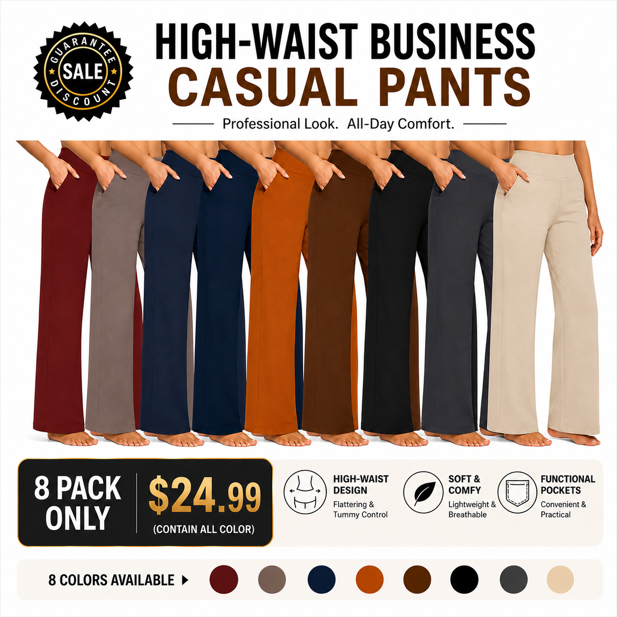 ✨ Women’s High-Waisted Wide-Leg Pants with Pockets | Flattering Fit & All-Day Comfort