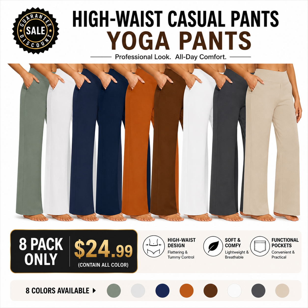 ✨ Women’s High-Waisted Wide-Leg Pants with Pockets | Flattering Fit & All-Day Comfort