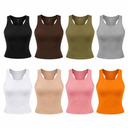 🔥This Week's Special Price🍃Round Neck Built-in Bra Ribbed Tank Top Fit Casual Comfortable💥
