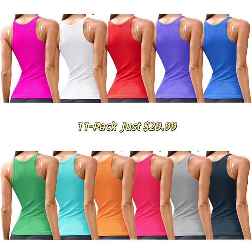 ⚡FINAL SALE⚡Women Workout Tank Tops with Built in Bra Basic Ribbed Tank Top Crew Neck Racerback Athletic Camisole Seamless