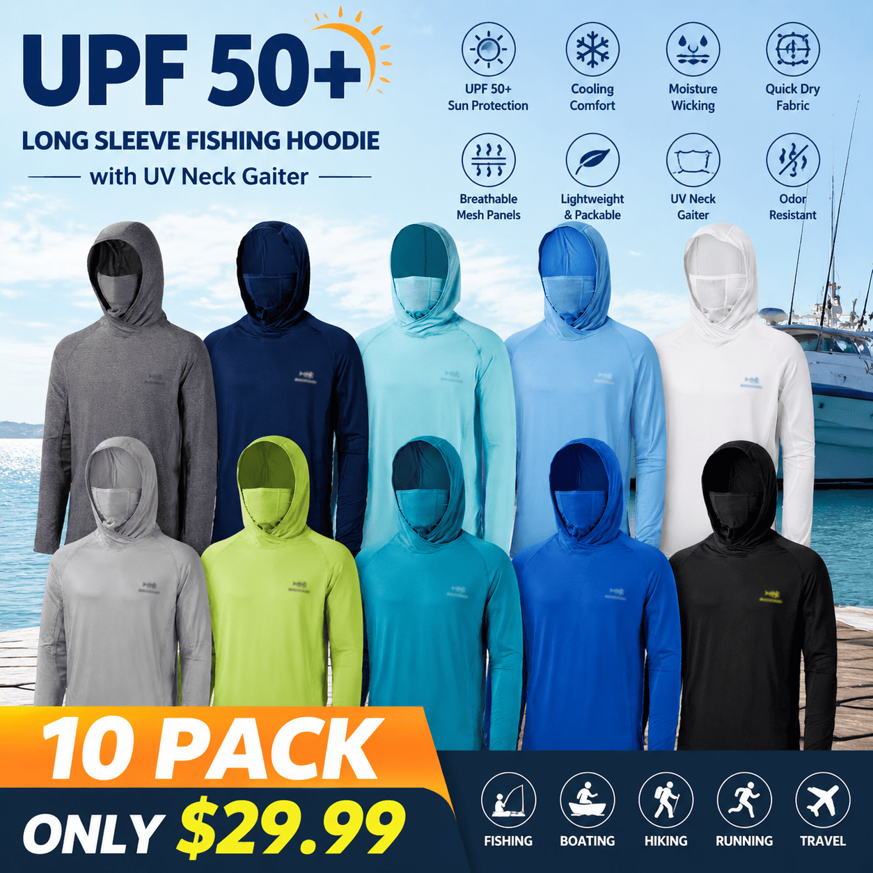 Men's UPF 50+ Long Sleeve Hunting Hoodie with Mask