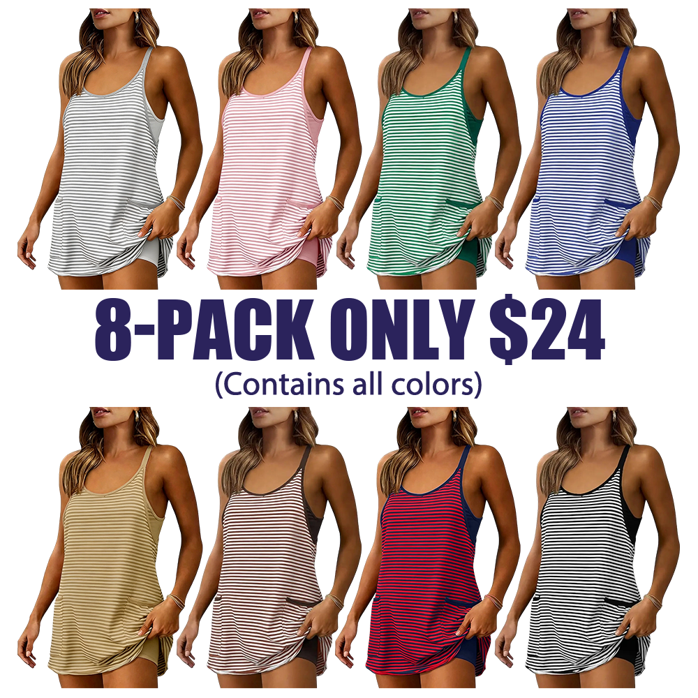 Women's Summer Athletic Mini Dress Sleeveless V Neck Built-in Shorts