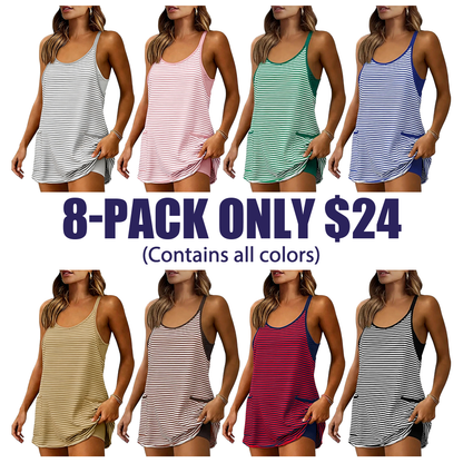 Women's Summer Athletic Mini Dress Sleeveless V Neck Built-in Shorts
