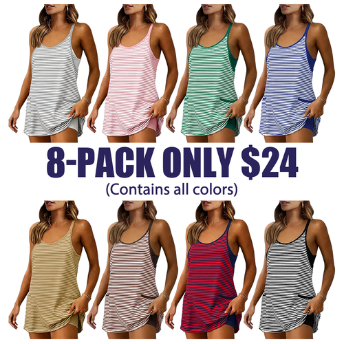 Women's Summer Athletic Mini Dress Sleeveless V Neck Built-in Shorts