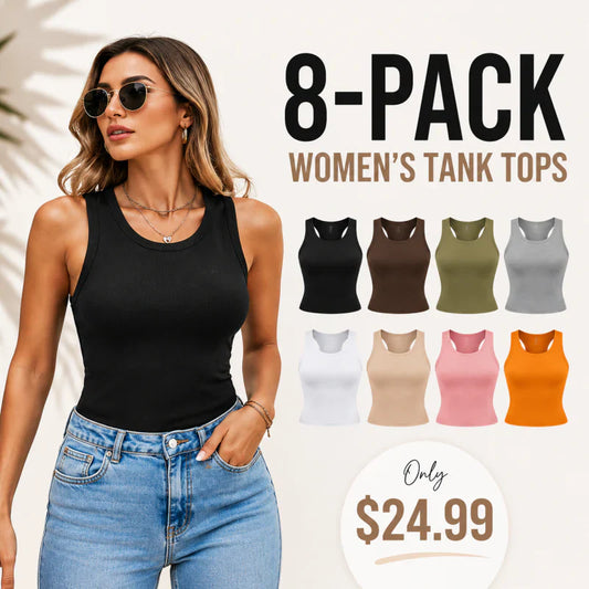 🔥This Week's Special Price🍃Round Neck Built-in Bra Ribbed Tank Top Fit Casual Comfortable💥
