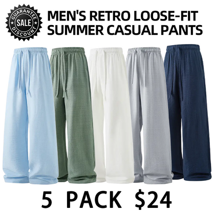 Men Retro Loose Drawstring Breathable Summer Casual Linen Pants