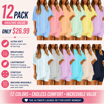 🔥Women's Two Piece Lounge Set Summer Casual Oversized Shirts Biker Shorts