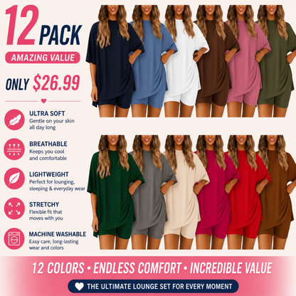 🔥Women's Two Piece Lounge Set Summer Casual Oversized Shirts Biker Shorts