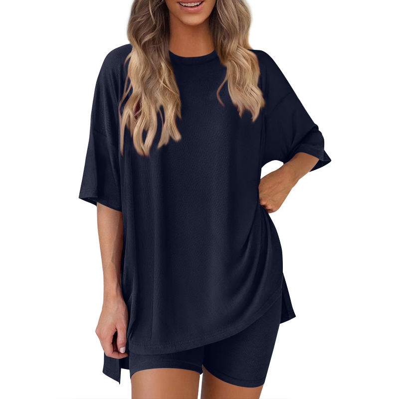 🔥Women's Two Piece Lounge Set Summer Casual Oversized Shirts Biker Shorts