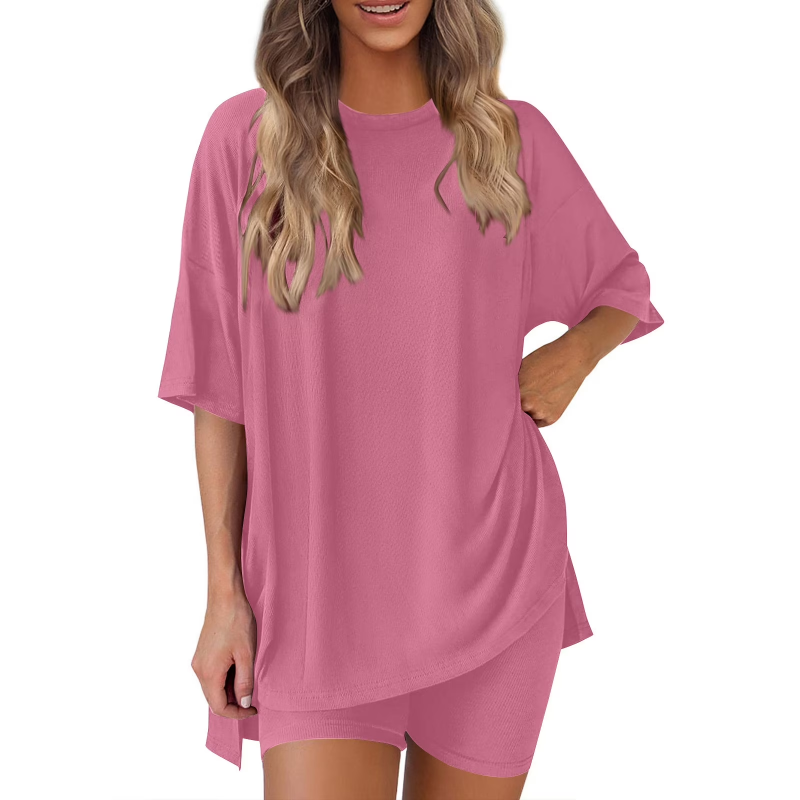 🔥Women's Two Piece Lounge Set Summer Casual Oversized Shirts Biker Shorts