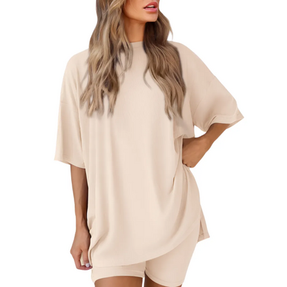 🔥Women's Two Piece Lounge Set Summer Casual Oversized Shirts Biker Shorts