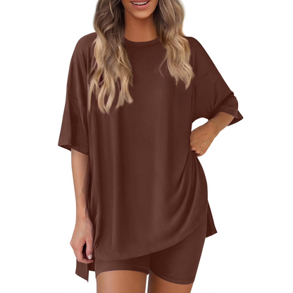 🔥Women's Two Piece Lounge Set Summer Casual Oversized Shirts Biker Shorts
