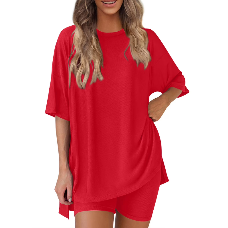 🔥Women's Two Piece Lounge Set Summer Casual Oversized Shirts Biker Shorts