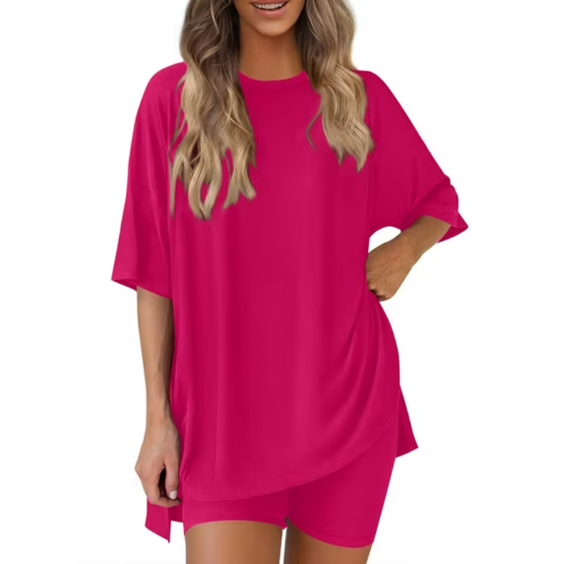 🔥Women's Two Piece Lounge Set Summer Casual Oversized Shirts Biker Shorts