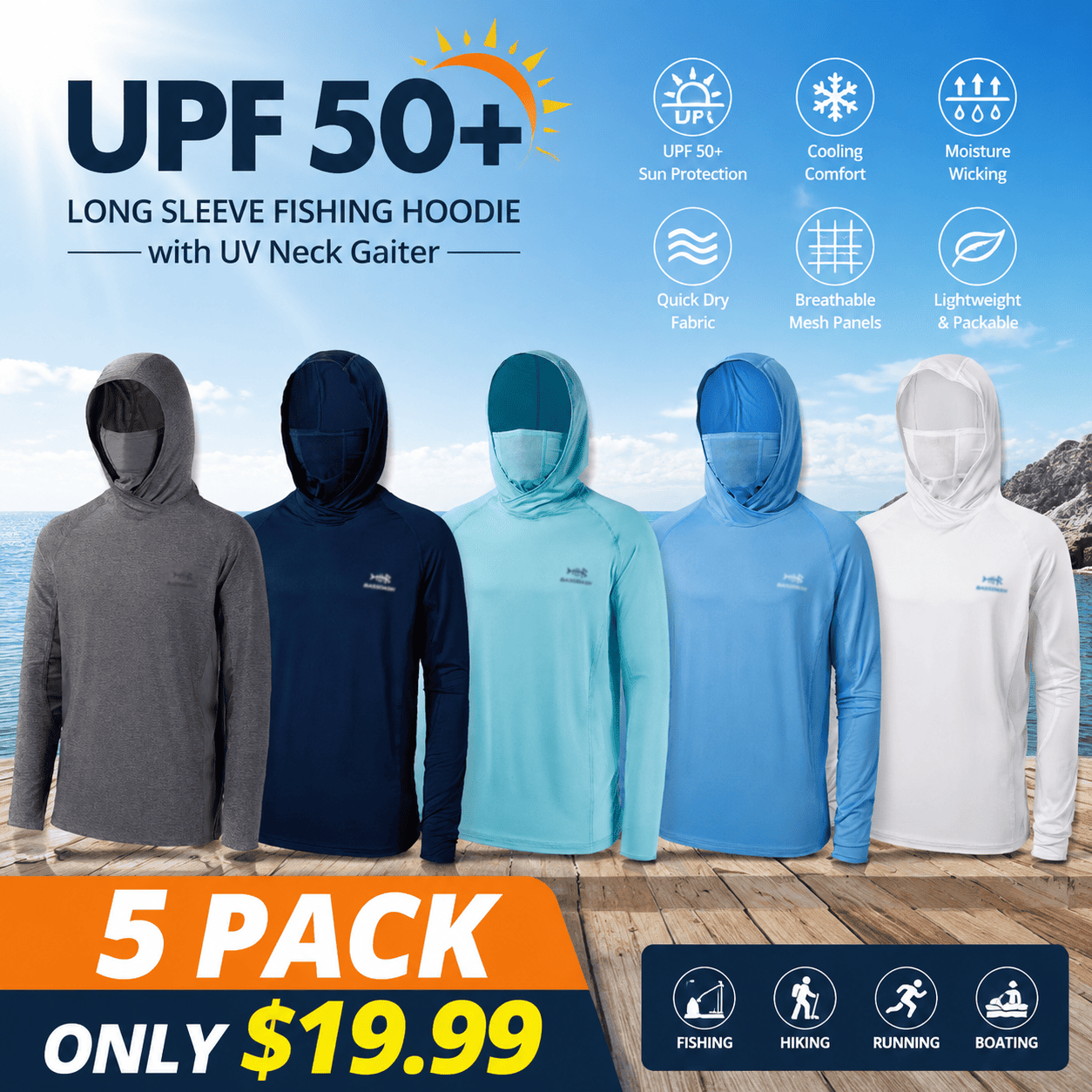 Men's UPF 50+ Long Sleeve Hunting Hoodie with Mask