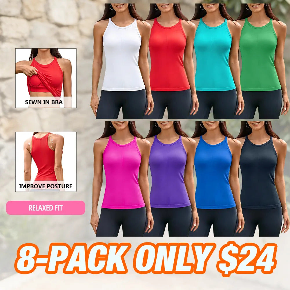 ⚡FINAL SALE⚡Women Workout Tank Tops with Built in Bra Basic Ribbed Tank Top Crew Neck Racerback Athletic Camisole Seamless