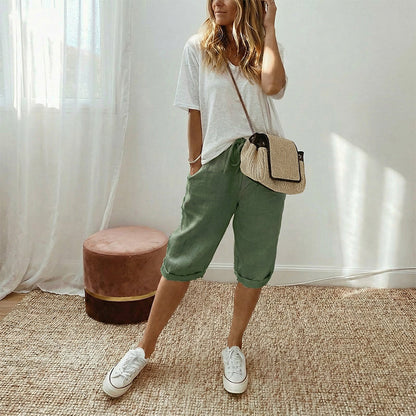 👖 LIMITED-TIME 70% OFF! ✨ Women's Cotton Linen Capris – Loose, Cropped, Rolled Cuff, Pockets 🌿